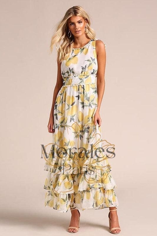 Robe Longue Bohème Blanche Et Jaune – Image 4