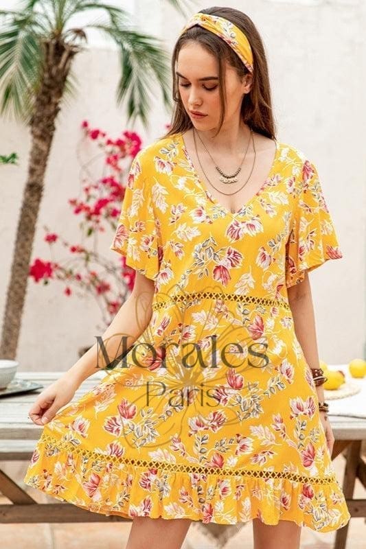 Robe Bohème Jaune Floral – Image 4
