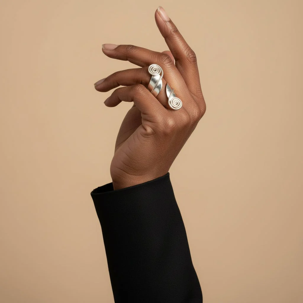 Bague Nya Argent Massif Ajustable Sénégal - Image 4