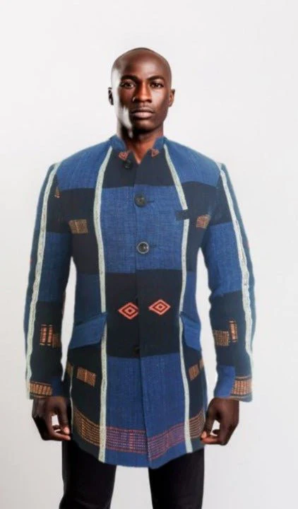 Blazer homme en pagne africain Sénoufo – coton tissé main – Image 5