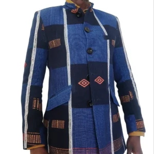 Blazer homme en pagne africain Sénoufo – coton tissé main
