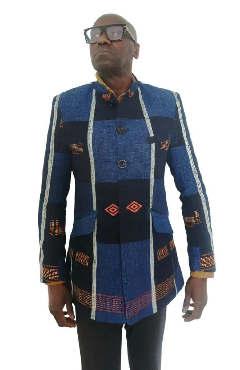 Blazer homme en pagne africain Sénoufo – coton tissé main – Image 4