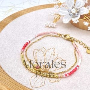 Bracelet Bohème Fin Perles Roses