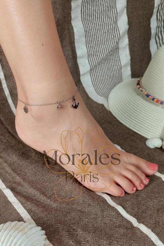 Bracelet Cheville Bohème Ancre Argentée – Image 3
