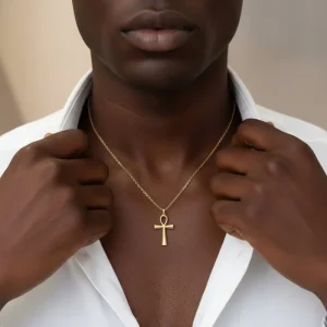 Collier Ankh doré en acier inoxydable – bijou Kamite symbolique mixte