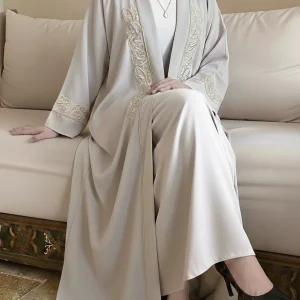 Abaya Kimono Beige avec broderie