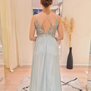 La robe en voile et dentelle Sauge