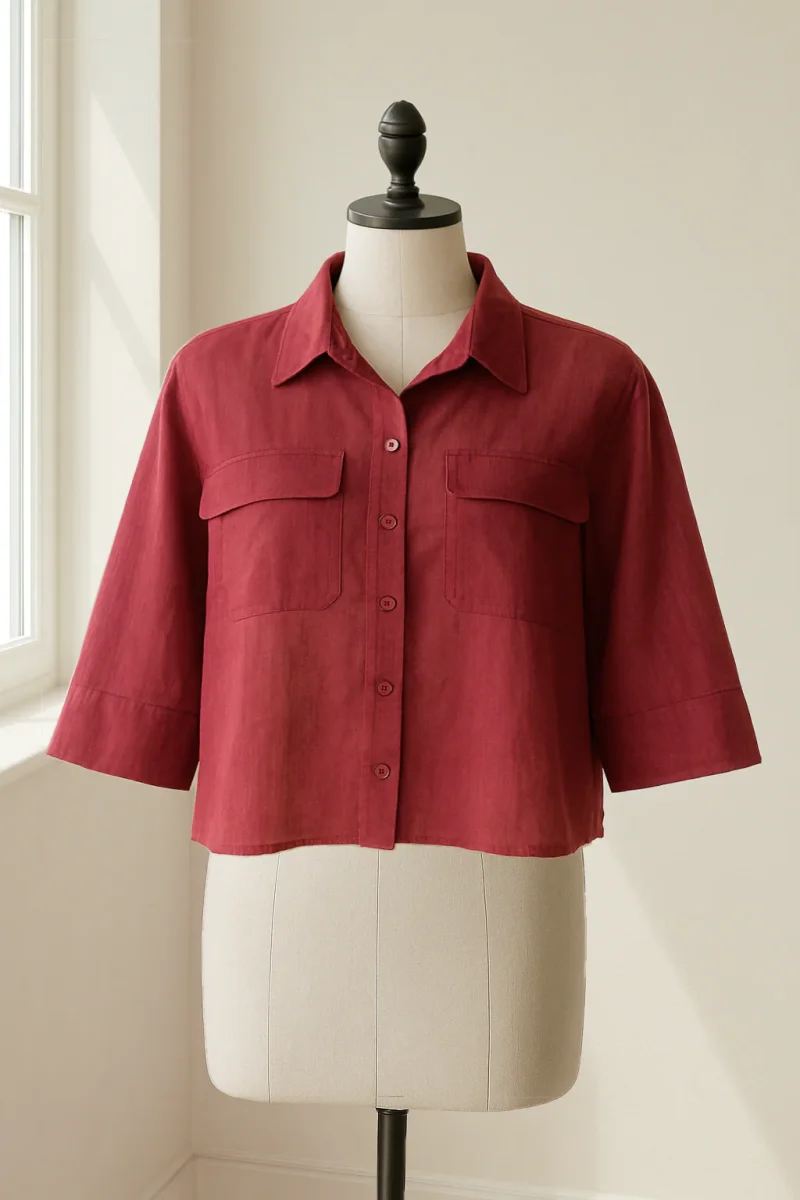 Chemise courte Rouge Foncé – Image 4