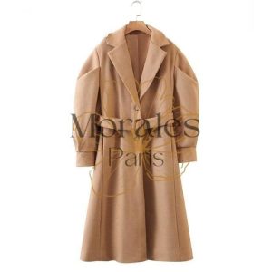Long Manteau Camel à Manches Bouffantes