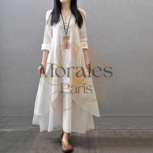 Robe Bohème Blanche Longue en Coton