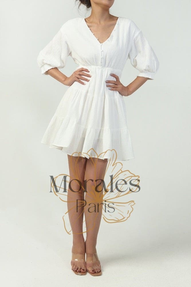 Robe Bohème Courte Blanche – Image 2