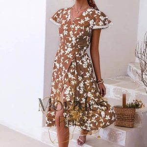 Robe Champêtre Blanc  et Marron