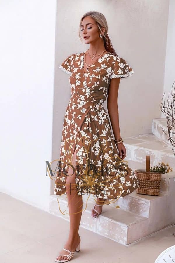 Robe Champêtre Blanc et Marron – Image 2