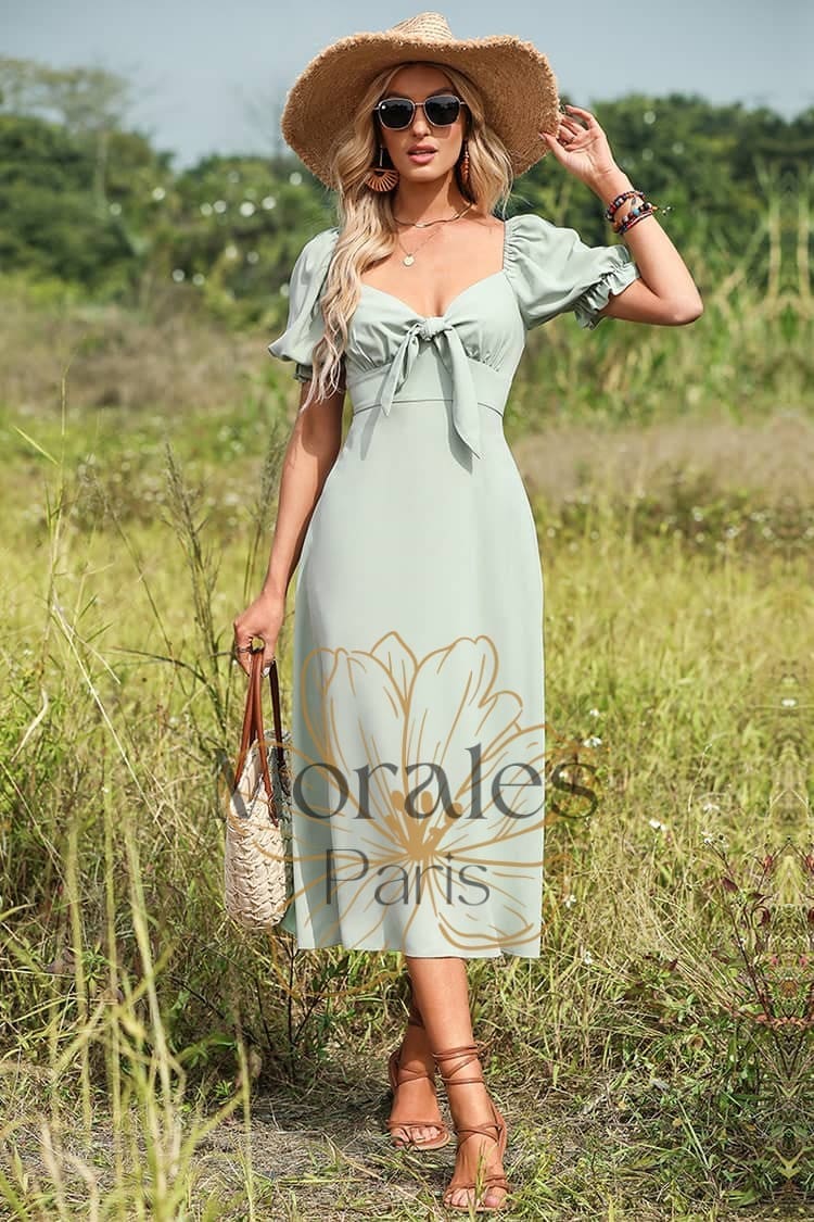 Robe Champêtre Chic Femme Verte Pâle – Image 2