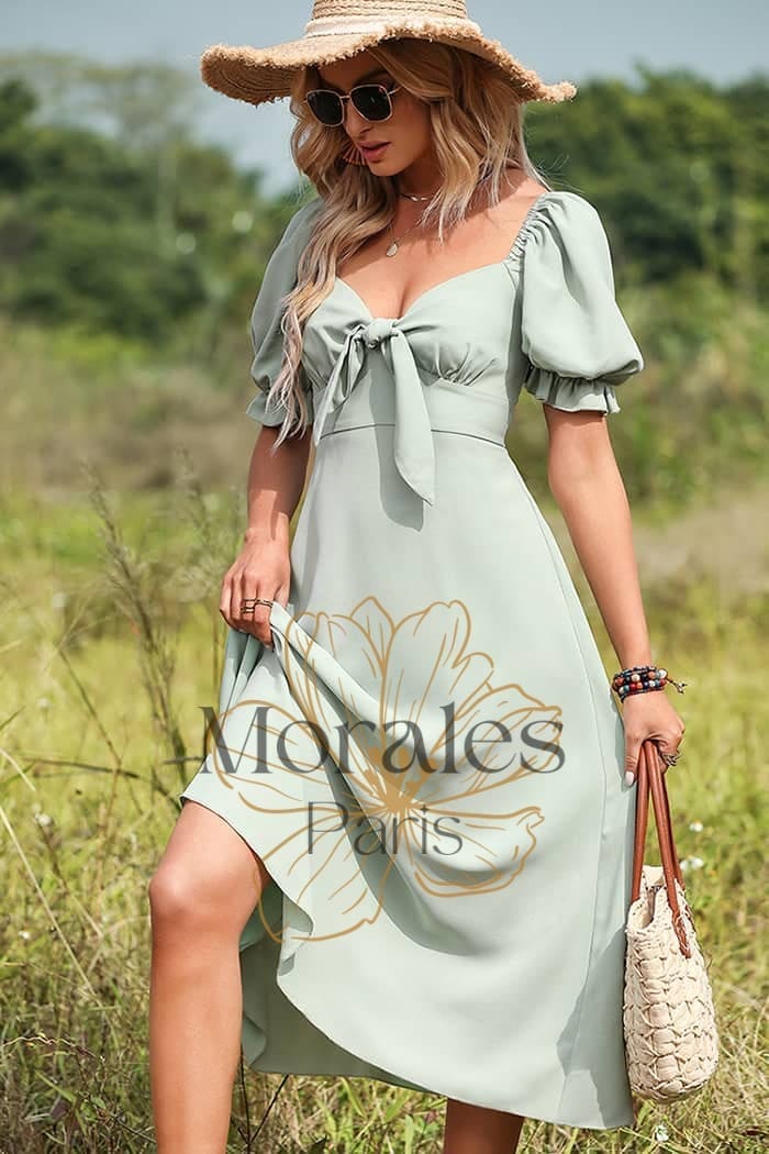 Robe Champêtre Chic Femme Verte Pâle – Image 4