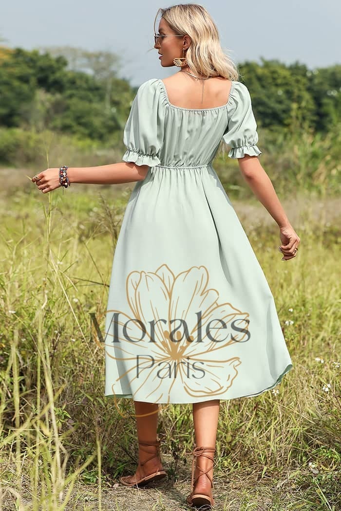 Robe Champêtre Chic Femme Verte Pâle – Image 8