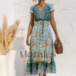 Robe Champêtre Chic Vert  Bohème