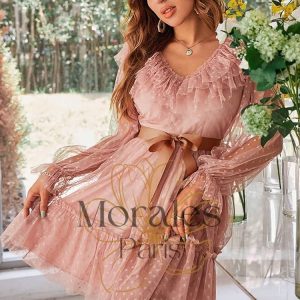 Robe Demoiselle d’Honneur Rose  Courte Champêtre