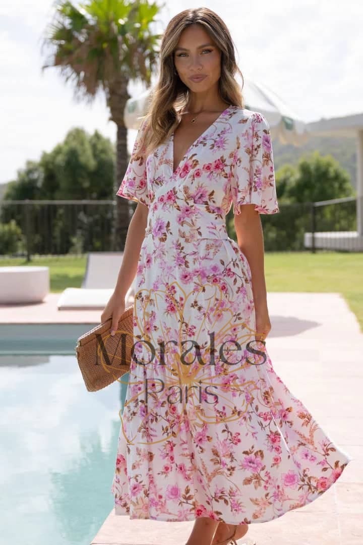 Robe Longue Champêtre Rose – Image 2