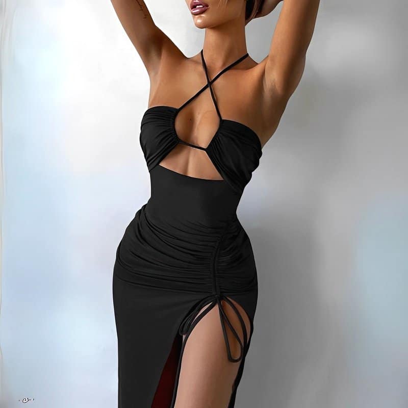 Robe Noir Lacet Satin - Image 2