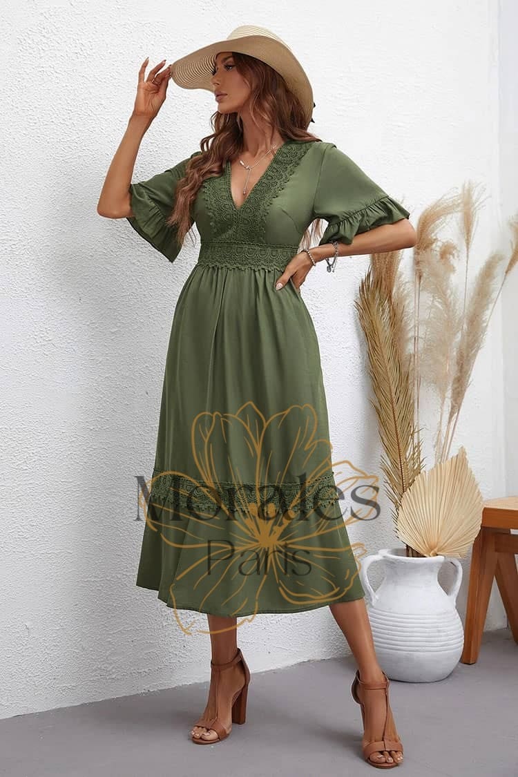 Robe Pour Mariage Champêtre Kaki - Image 3
