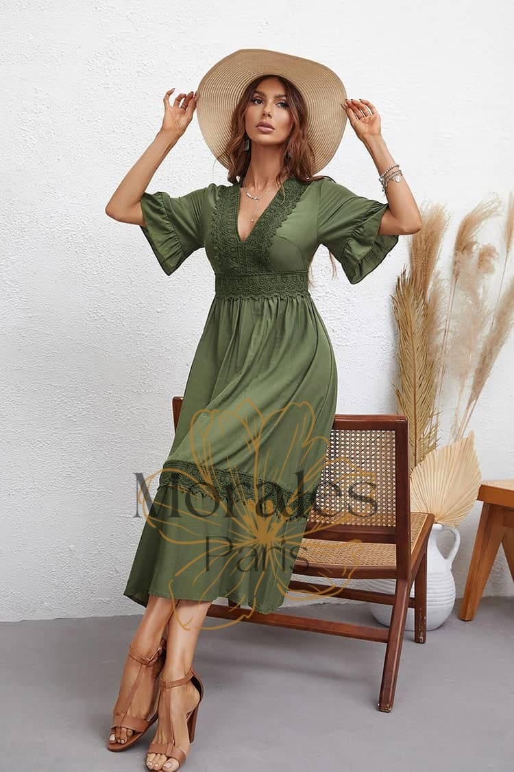 Robe Pour Mariage Champêtre Kaki - Image 5