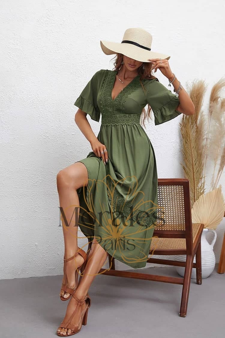 Robe Pour Mariage Champêtre Kaki - Image 6