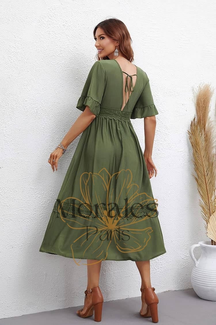 Robe Pour Mariage Champêtre Kaki - Image 7