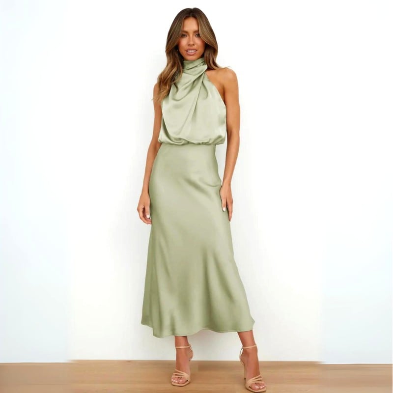 Robe Satin Col Montant - Image 9