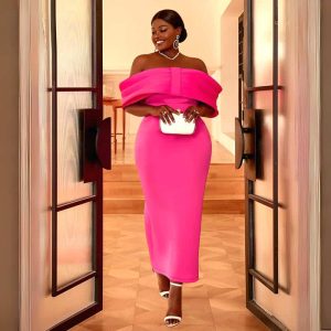 Robe Satin Rose Fushia