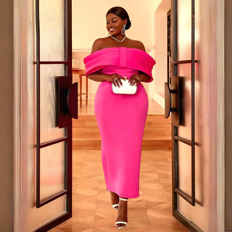 Robe Satin Rose Fushia