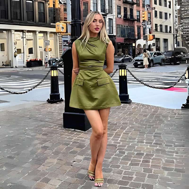 Robe Satin Vert Kaki - Image 3