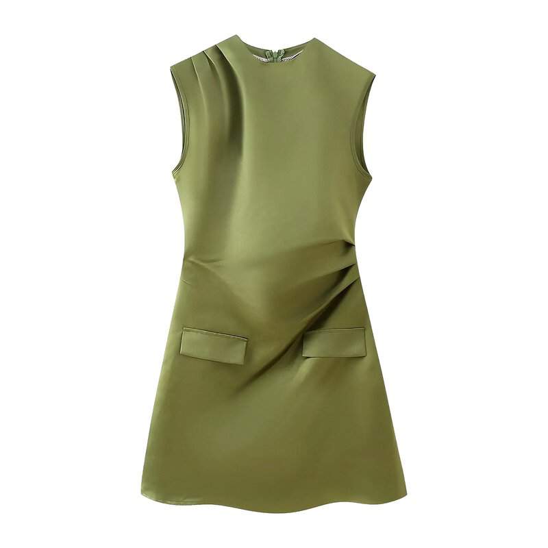 Robe Satin Vert Kaki - Image 5