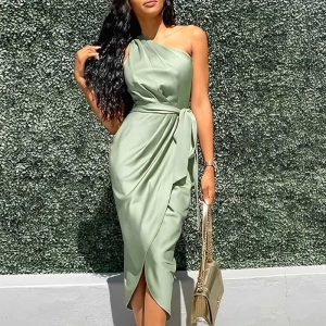 Robe Satin Vert Olive