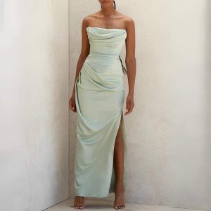 Robe Satin Vert Pastel