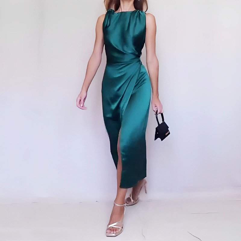 Robe Satin Vert Sapin – Image 2