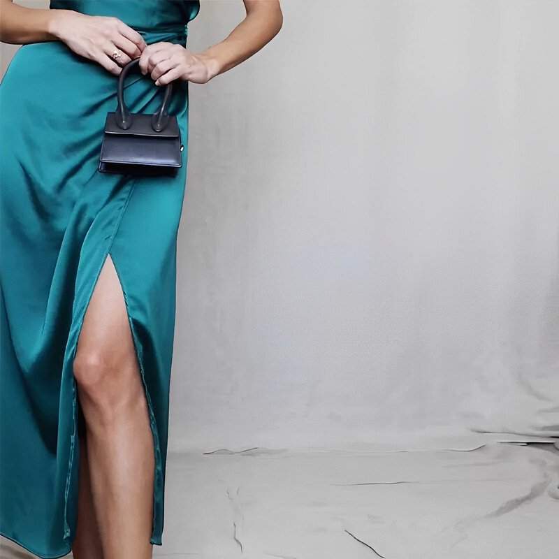 Robe Satin Vert Sapin – Image 4