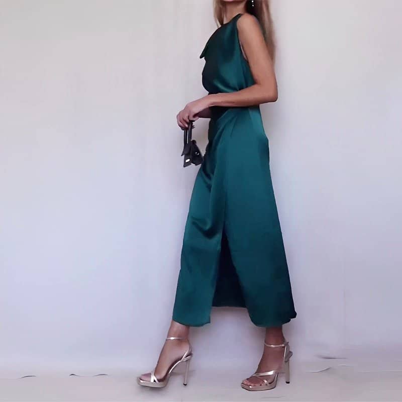 Robe Satin Vert Sapin – Image 6