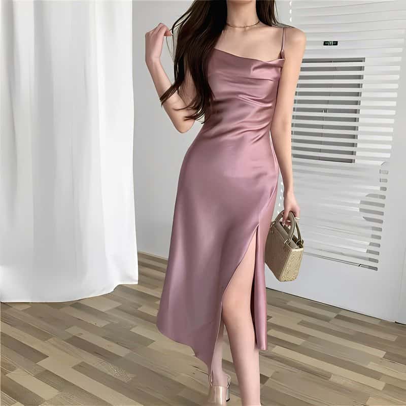 Robe Satin Vieux Rose – Image 2
