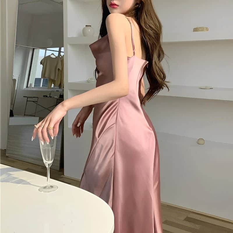 Robe Satin Vieux Rose – Image 3
