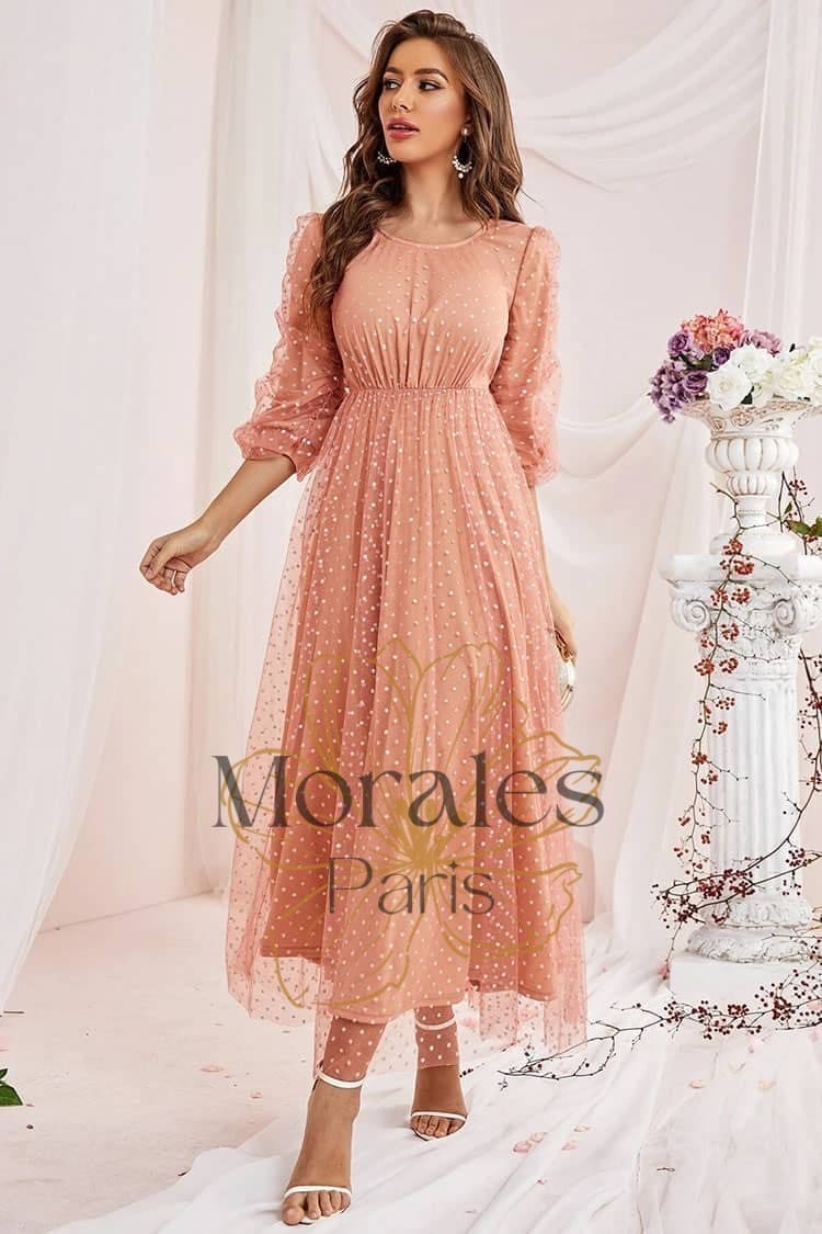 Robe Simple Manche 3/4 Pour Mariage Champêtre – Image 2