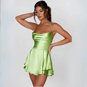 Robe Verte Pomme Satin