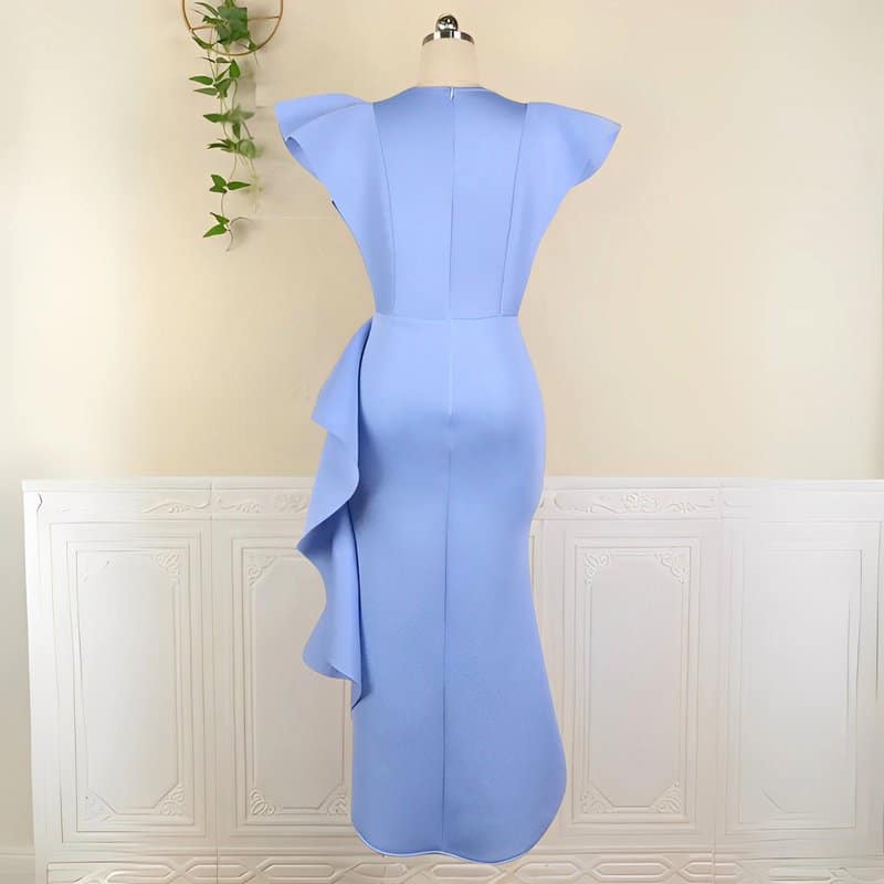 Robe Volant Satin Bleu Année 60 – Image 6