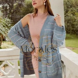 Veste Bohème Ample Gris Bleu